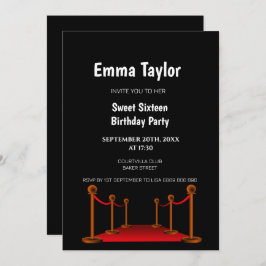 Söt 16 Red Carpet Hollywood Confetti Birthday Inbjudningar