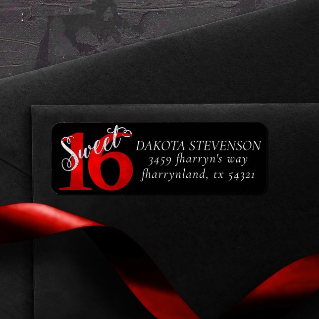 Söt 16 | Red Faux Glitter Returadress Etikett (Skapare uppladdad)