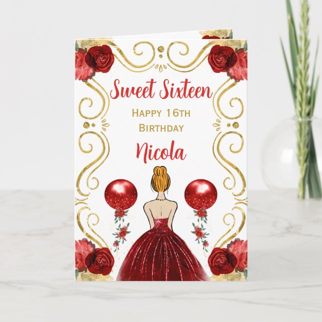 Söt 16 Red Hair Princess Red Grattis på födelsedag Kort (Framsida)