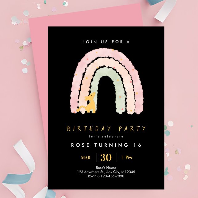 Söt 16 Regnbåge Pastel Födelsedagsfest inbjudan (Skapare uppladdad)