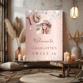 Söt 16 ro-fotot, silver glitter välkomnas poster