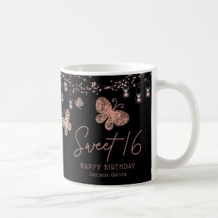 Söt 16 Ro Guld Butterfly Chic Modern födelsedag Kaffemugg