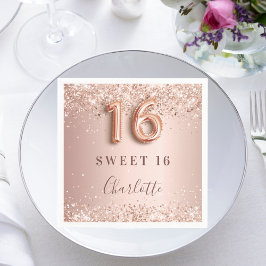 Söt 16 ro guld  glitter namn elegant pappersservett