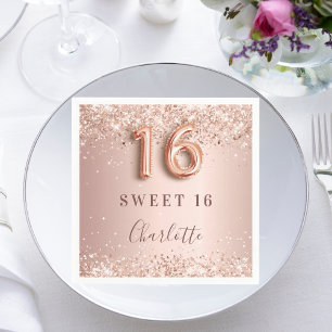 Söt 16 ro guld glitter namn elegant pappersservett