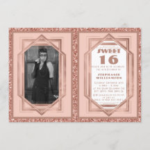 Söt 16 Ro Guld och Glitter Gatsby Art Deco