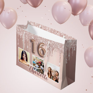 Söt 16 ro guld rosa droppar fotomonogram