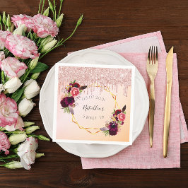 Söt 16 ro guld rosa, geometrisk glitter namn pappersservett