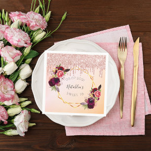 Söt 16 ro guld rosa, geometrisk glitter namn pappersservett