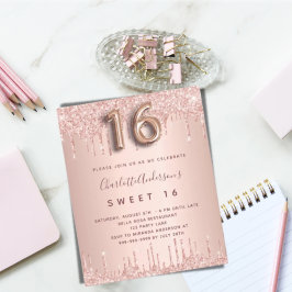 Söt 16 ro guld rosa-inbjudan