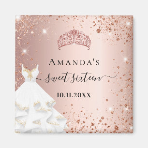 Söt 16 ro guld-tiara-klänning glitter namn magnet