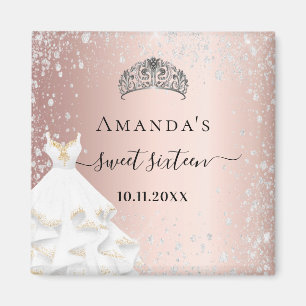 Söt 16 ro guld-tiara klänning silver glitter namn magnet