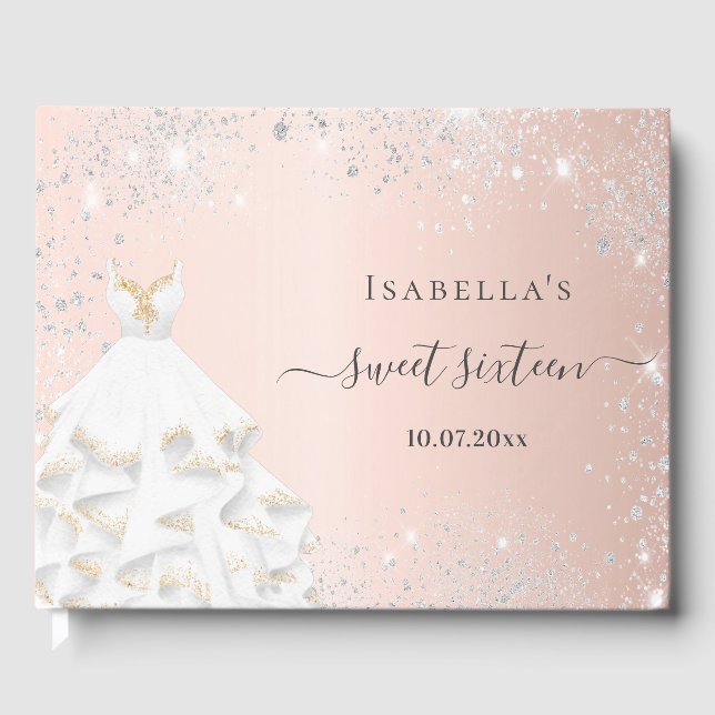 Söt 16 ro guld, vit kalkfödelsedag gästböcker (Framsida)