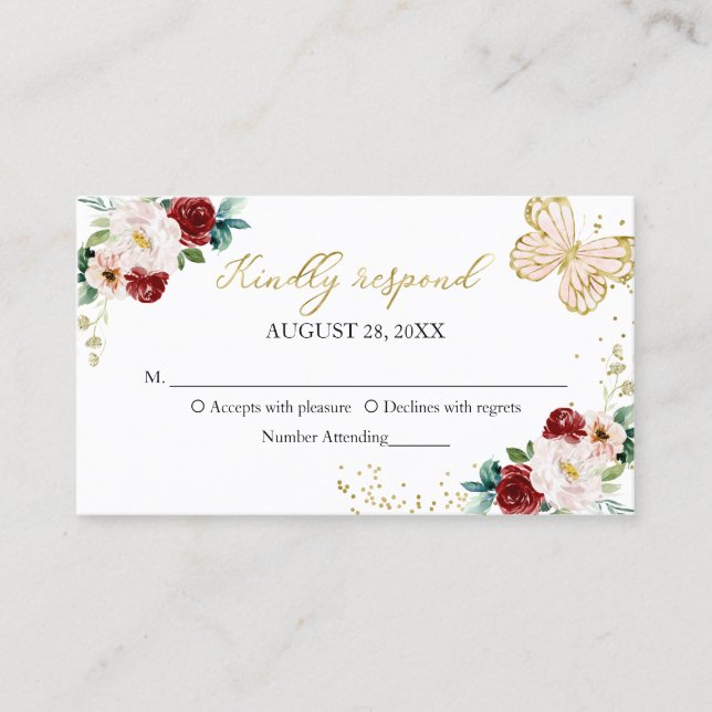 Söt 16 Röd  Blommigt Butterfly OSA-hölje Visitkort (Framsida)