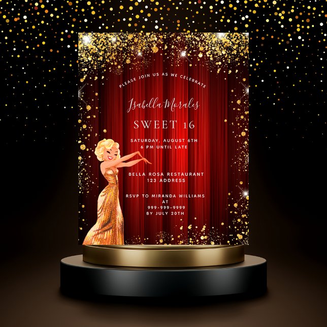 Söt 16 röda guld glitter-klädfilm budget flygblad (Skapare uppladdad)