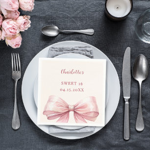 Söt 16 rosa båge elfenbenslunch pappersservett