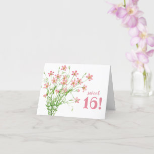 Söt 16 Rosa Blommigt födelsedag Kort