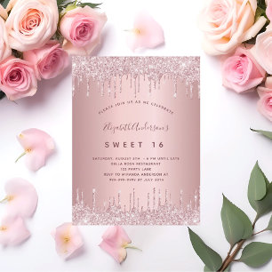 Söt 16 rosa damm ro glitter 16-årsdag inbjudan vykort