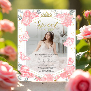 Söt 16-Rosa-fjäril för budgetfotoinbjudan