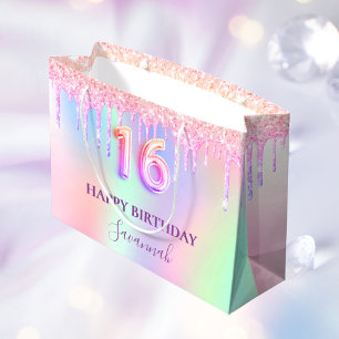 Söt 16 rosa glitter droppar holografiskt namn
