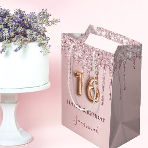 Söt 16 rosa glitter drops monogram 16:e