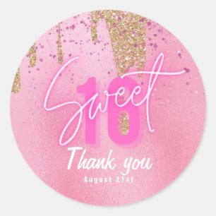 Söt 16 Rosa Glitter Foil Girly Modern Ro Guld Runt Klistermärke