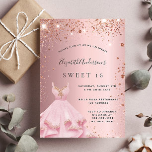 Söt 16 rosa glitter-klädlyx inbjudningar