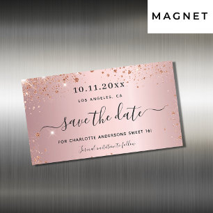 Söt 16 rosa glitter spara datum magneter
