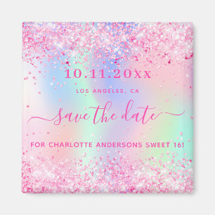 Söt 16  rosa glitter spara datum magneter