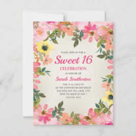 Söt 16 Rosa Gula Akvarell Blommor Inbjudningar