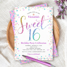 Söt 16 Rosa Guld Blue Glitter Dots Birthday Inbjudningar