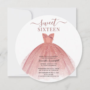 Söt 16 Rosa Guld Glitter 16-årsdag Inbjudningar