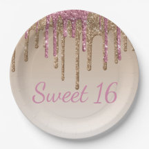 Söt 16 Rosa Guld Glitter Drip Script Ombré