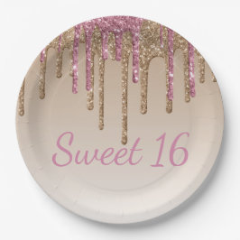 Söt 16 Rosa Guld Glitter Drip Script Ombré