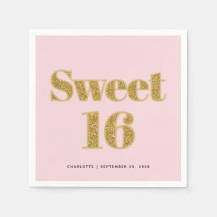 Söt 16 Rosa Guld Glitter Party Pappersservett