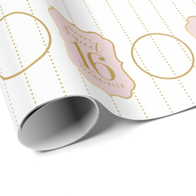 Söt 16 Rosa Guld Personlig Foto på födelsedagen Presentpapper (Rullad Hörn)