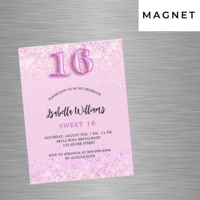 Söt 16 rosa konetti-party-lyxvara magnetisk inbjudningskort (Skapare uppladdad)