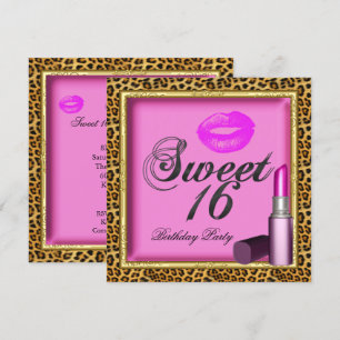 Söt 16 Rosa Läppar Läppstift Leopard Guld Inbjudningar
