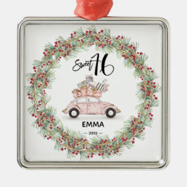 Söt 16 Rosa Namn Skriptbils Helgdag vid jul Julgransprydnad Metall
