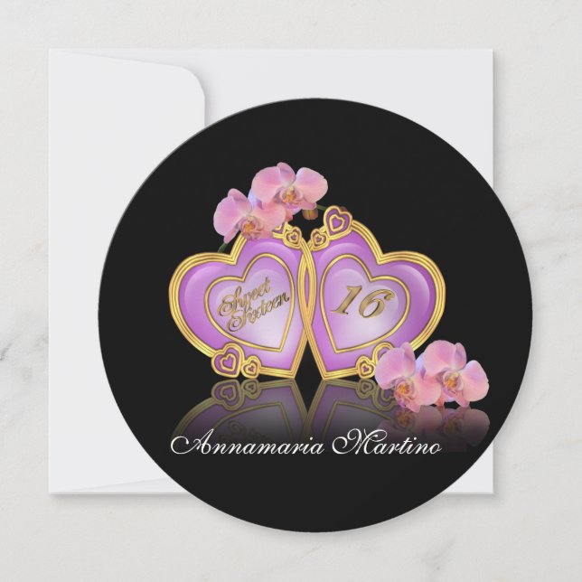 Söt 16 rosa och svart inbjudan (Framsida)