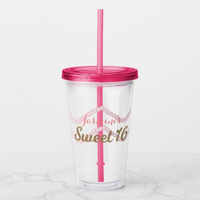 Söt 16 Rosa Pärl Glitter Fest Take Away Mugg (Framsida)