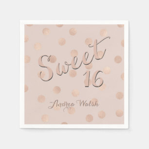 Söt 16 Rosa ros Guld-konfetti Sweet sixteen Pappersservett