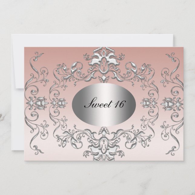 Söt 16 Rosa Silver Elegant Inbjudan (Framsida)