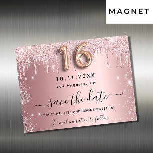 Söt 16 rosa silver spara datum magneter
