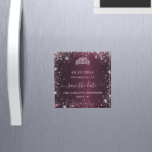 Söt 16-rosa-tiara för burgundisk tid, spara datume magnet