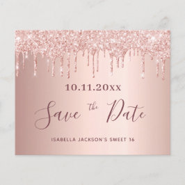 Söt 16 rose gold glitter budget Save the Date Flygblad