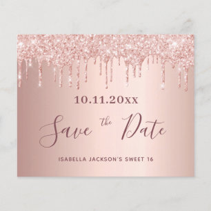 Söt 16 rose gold glitter budget Save the Date Flygblad