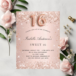 Söt 16 rose gold rodenglitterdamm glam inbjudan vykort