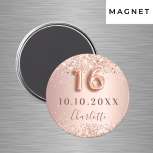 Söt 16 rose gold rodnad glitter spara datum magnet