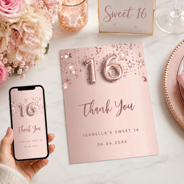 Söt 16 rose gold stjärnor tack-kort inbjudningar (Skapare uppladdad)