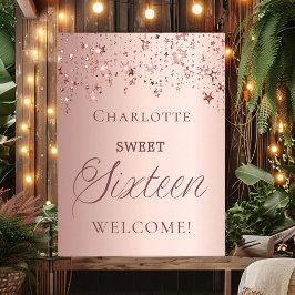 Söt 16 rose gold stjärnor välkomstskylt poster